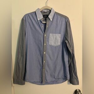American Eagle Mens Long Sleeve Button Down Color Block Sz Med Blue Black Shirt
